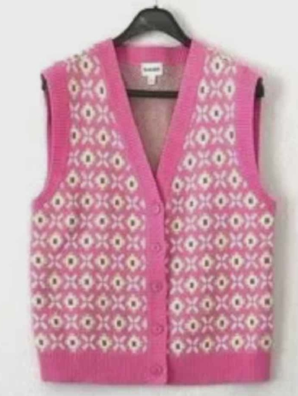 Pink Patterned Button-Up Knit Vest - Picture 1 of 6